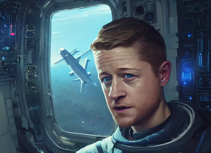 Image similar to highly detailed portrait of ben mckenzie in a space shuttle, in detroit : become human, stephen bliss, unreal engine, fantasy art by greg rutkowski, loish, rhads, ferdinand knab, makoto shinkai and lois van baarle, ilya kuvshinov, rossdraws, tom bagshaw, global illumination, radiant light, detailed and intricate environment