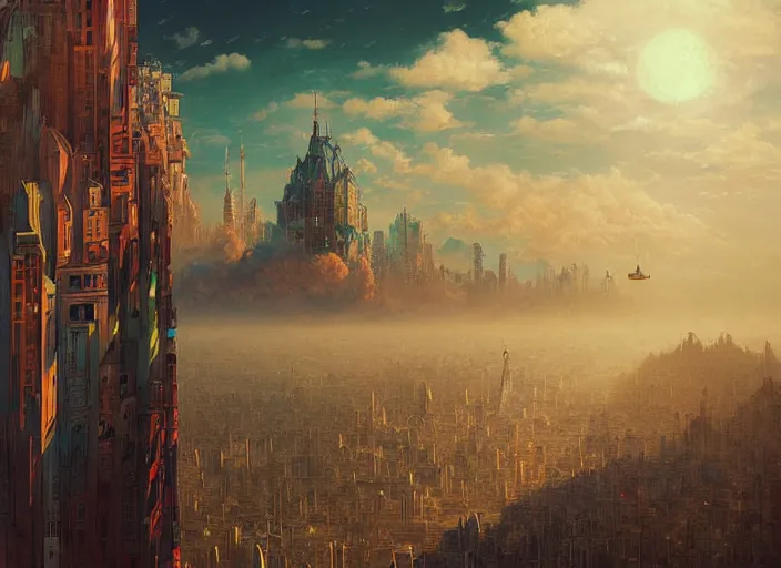 Image similar to floating city on clouds, dark fantasy, highly detailed, high quality, digital painting, alena aenami, lilia alvarado, shinji aramaki, karol bak, alphonse mucha, tom bagshaw