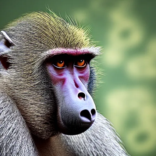 Image similar to baboon facing away from camera holding an umbrella, detailed, clean, realistic