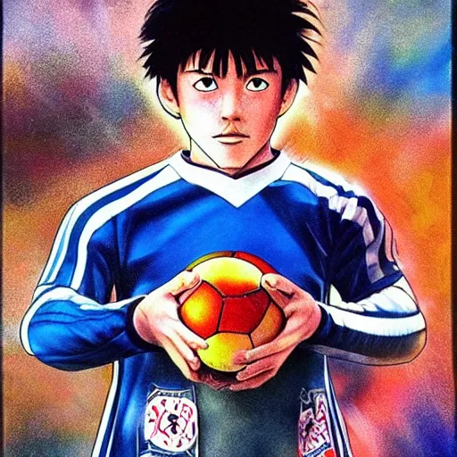 Image similar to captain tsubasa in real life, hyperrealism, photography, posing