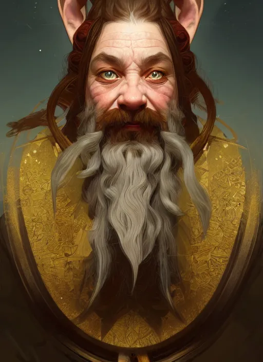 Image similar to portrait of an dwarf - elf using the golden ratio, highly detailed, digital painting, artstation, sharp focus, illustration, art by tan zi and ayanamikodon and alphonse mucha and wlop