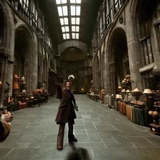 Image similar to happy potter, wide shot, by christopher nolan