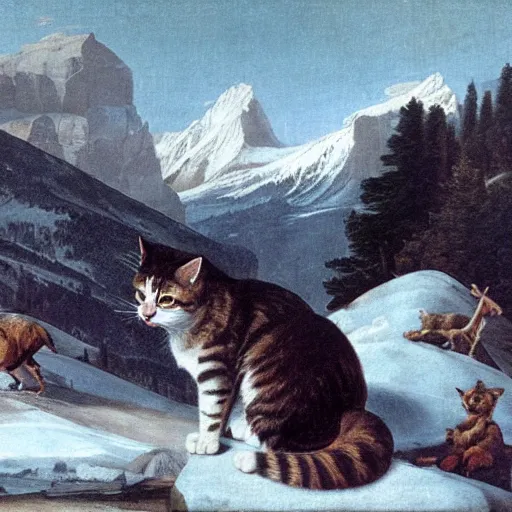 Prompt: cat crossing the alps, by jacques - louis david