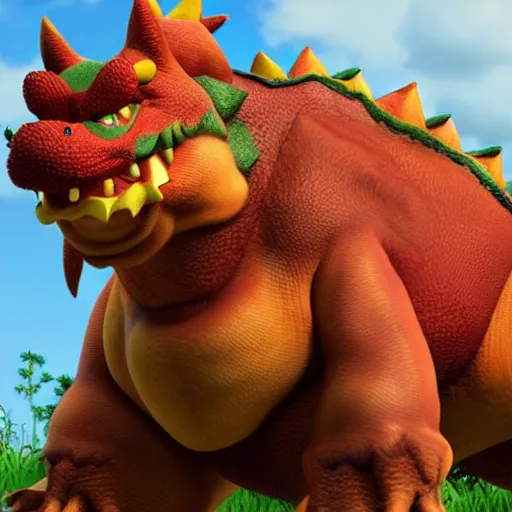 Image similar to realistic bowser, 8 k, hd, highly detailed, monstrous