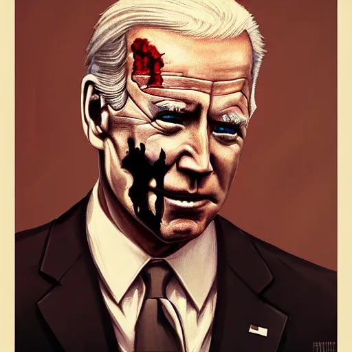 Image similar to color head portrait of joe biden as a zombie, 7 days to die zombie, gritty background, fine art, award winning, intricate, elegant, sharp focus, cinematic lighting, digital painting, 8 k concept art, art by michael hussar, art by brom, art by guweiz and z. w. gu, 8 k