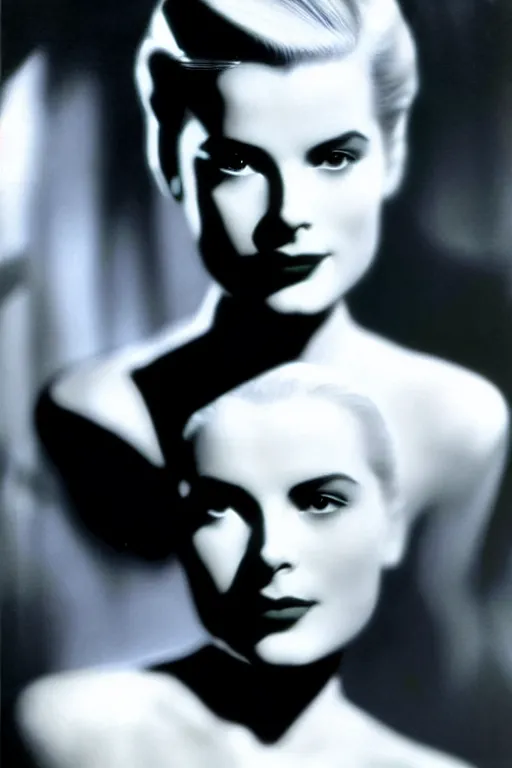 Image similar to beautiful evil cyborg grace kelly by steichen from the future. anatomically correct surreal body mods. extremely lush detail. masterpiece. melancholic scene infected by night. perfect composition and lighting. sharp focus. high contrast lush surrealistic photorealism. sultry expression on her face.