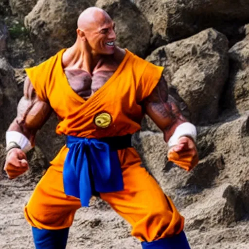 Image similar to photo of a live - action dragon ball z movie featuring dwayne johnson as nappa