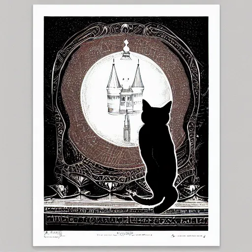 Image similar to dimitri the black cat in kremlin red square “ aaron horkey ” silkscreen poster