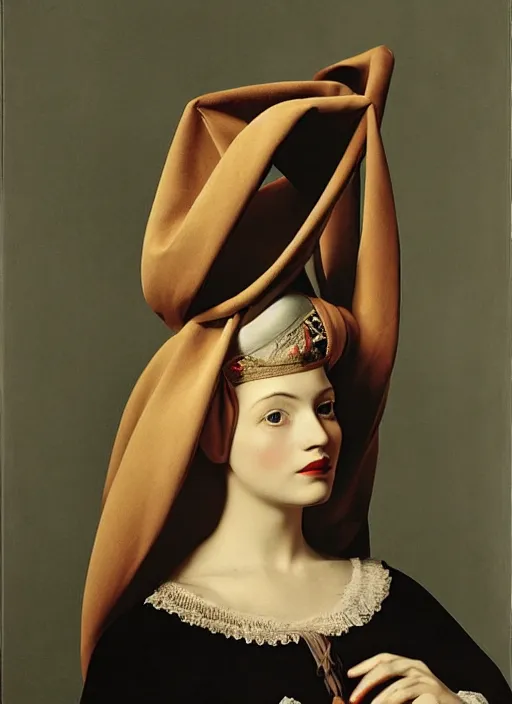 Image similar to portrait of young woman in renaissance dress and renaissance headdress, art by horst p. horst