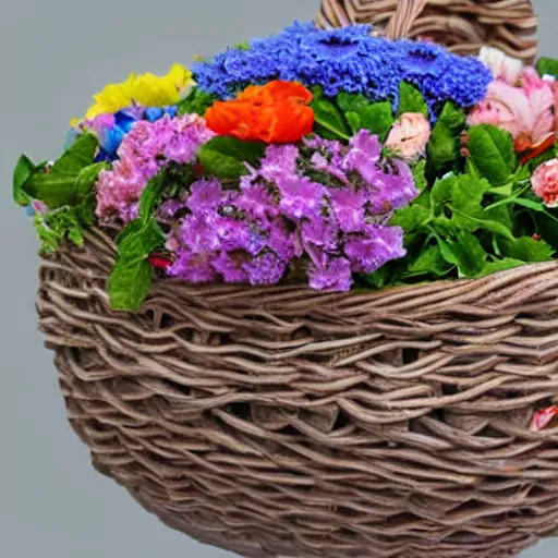 Prompt: a basket woven from flowers