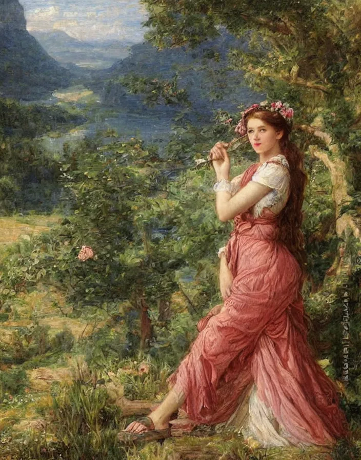 Image similar to a a portrait of Josie Conseco in a scenic environment by Sophie Anderson