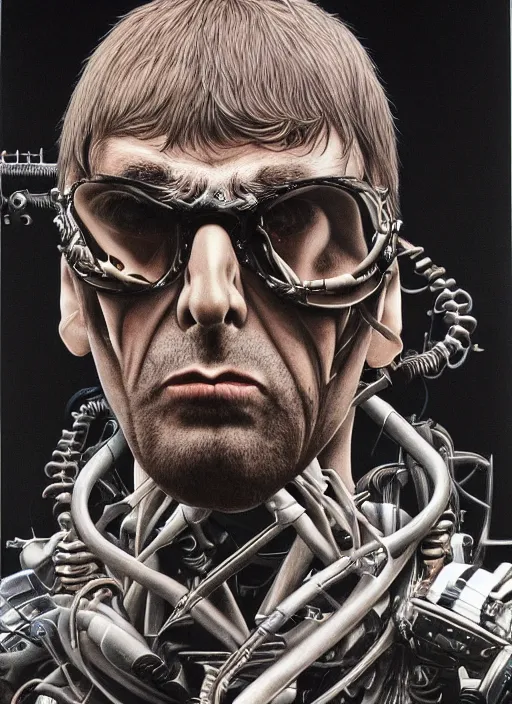 Image similar to Liam Gallagher by Yoshitaka Amano, by HR Giger, biomechanical, 4k, hyper detailed, hyperrealism, anime