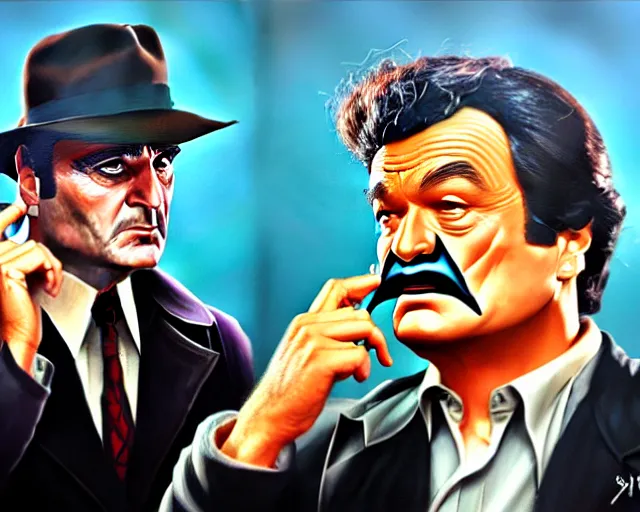 Image similar to detective columbo meets batman, realistic, oil painting, hq scan, artstation trending