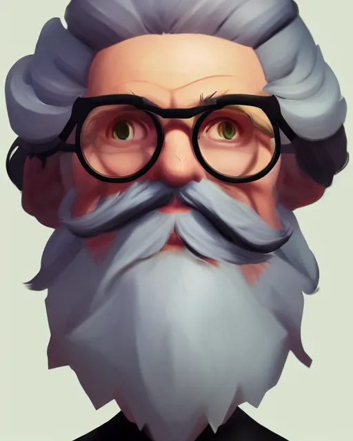 Prompt: overwatch concept art character portrait of a new character who is an elderly man with a long curly blue beard and spectacles, trending on artstation, cgsociety,