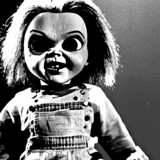 Image similar to Chucky the killer doll from the movie Child's Play in an episode of I love lucy