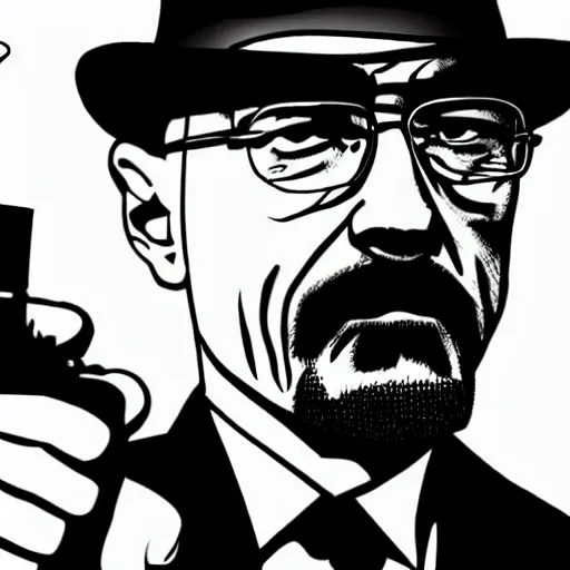 Prompt: Walter White pointing a gun at you, lineart