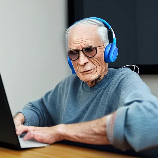 Image similar to A colored colorized real screenshot of Jerma985 as an elderly guy streaming on his computer while wearing headphones, taken in the early 2020s, taken on a 2010s Camera, realistic, hyperrealistic, very realistic, very very realistic, highly detailed, very detailed, extremely detailed, detailed, digital art, trending on artstation, headshot and bodyshot, detailed face, very detailed face, very detailed face, real, real world, in real life, realism, HD Quality, 8k resolution, intricate details, colorized photograph, colorized photon, body and headshot, body and head in view