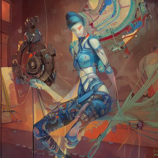 Image similar to a painting in the style of james jean and in the style of stephan martiniere.