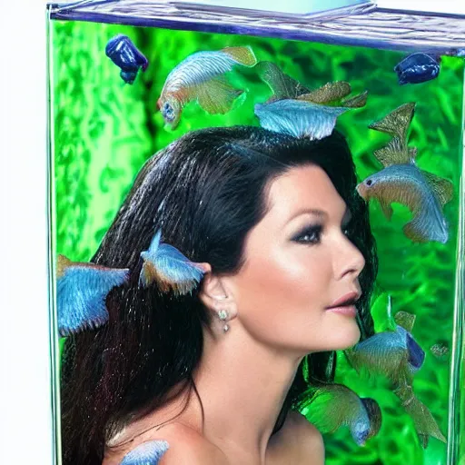 Image similar to catherine zeta - jones as a betta fish, realistic