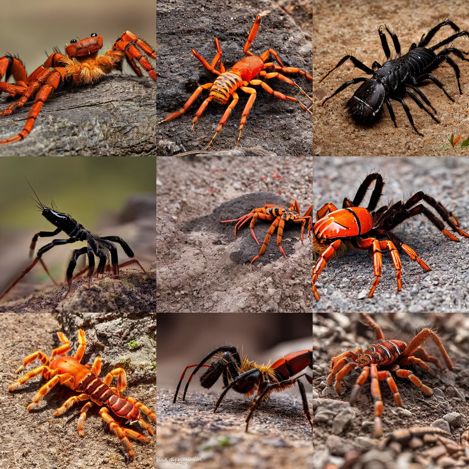 Prompt: a centipede-lobster-tarantula-scorpion-puppy, wildlife photography