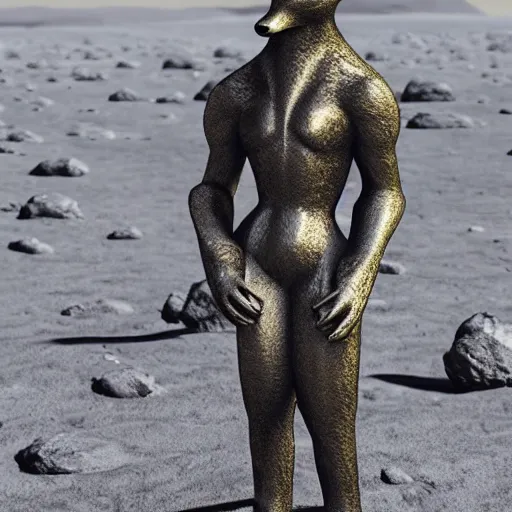 Image similar to male anthro anthropomorphic human like fox demon monument stands on the moon,