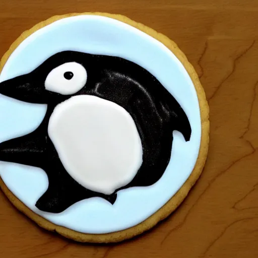 Image similar to cookie in the shape of linux penguin