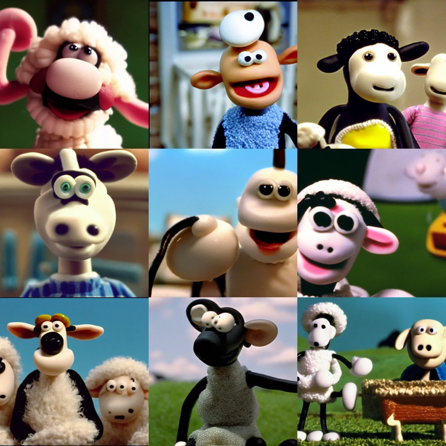 Prompt: shaun the sheep, frame from the wallace and gromit movie