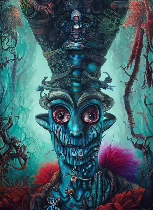 Prompt: alice in wonderland, mayan god, alien, highly detailed, cinematic, 8 k, by megan duncanson, benjamin lacombe, adrian borda, stanley artgermm, tom bagshaw, craig mullins, carne griffiths, ayami kojima, beksinski, giger, trending on deviantart, hyper detailed, horror, full of colour