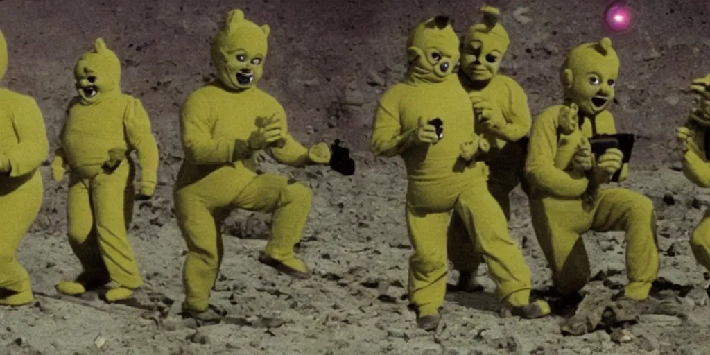 Prompt: the nuclear apocalypse as portrayed by tellytubbies