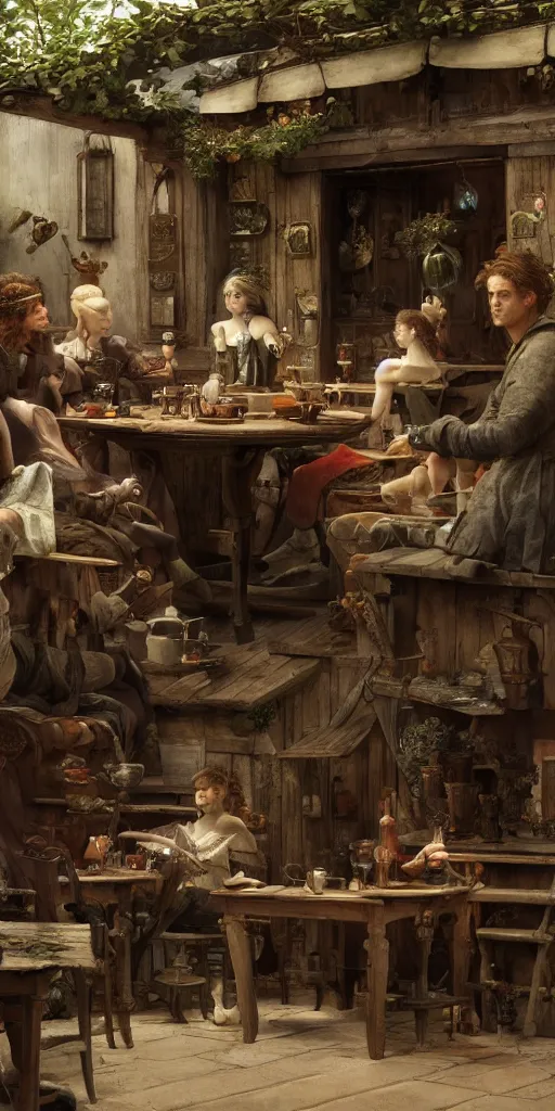 Image similar to tavern, masterpiece by Edgar Maxence and Ross Tran and Michael Whelan, gustav dore, 8k, octane render