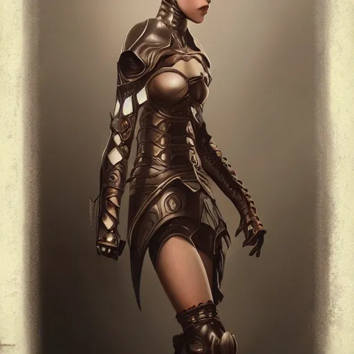 Prompt: full armor female in sophisticated tight curvy gothic, soft painting of a curiosities graceful multidimensional carnival, perfectly detailed linework, symmetrical accurate intricate sensual features, highly detailed, artstation, sharp focus, tom bagshaw