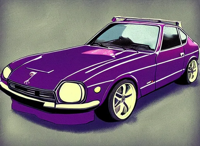 Image similar to anime art style Datsun 240Z