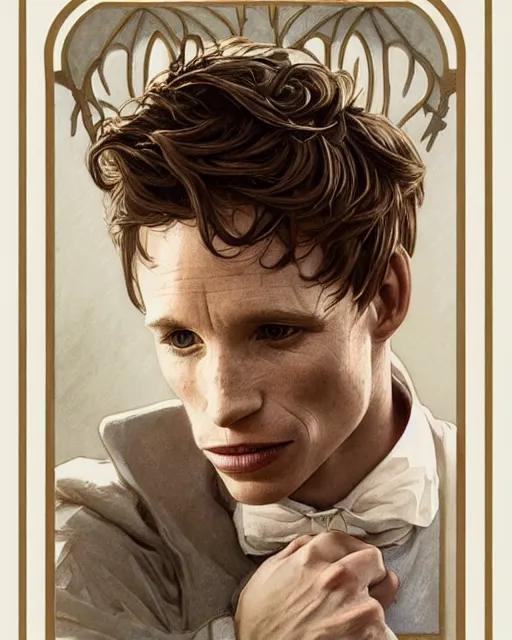 Image similar to amazing lifelike award winning pencil illustration of Eddie Redmayne trending on art station artgerm Greg rutkowski alphonse mucha j.c. Leyendecker cinematic