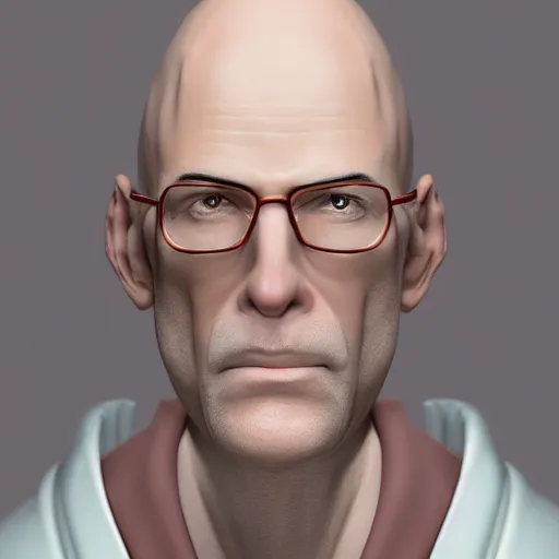 Image similar to A middle-aged Dr. Venture in real life with a hooked nose, a long gaunt face and skinny body and neck, very thin and bald, realistic, very realistic, hyperrealistic, highly detailed, very detailed, extremely detailed, detailed, digital art, oil painting, trending on artstation, headshot and bodyshot, detailed face, very detailed face, extremely detailed face, HD Quality, 8k resolution, very very detailed face, real life