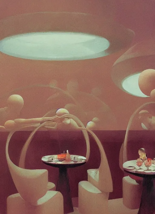 Prompt: spherical water people at restaurant Edward Hopper and James Gilleard, Zdzislaw Beksinski highly detailed