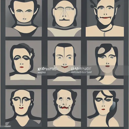 Prompt: bauhaus 1920 illustrations: NPC portrait simple illustration