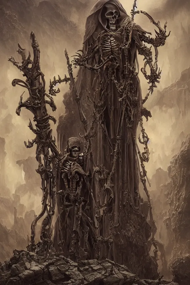 Prompt: “a tarot card of Death, a robed skeleton, a detailed matte painting by Daniel Zrom, artstation hq, matte painting”