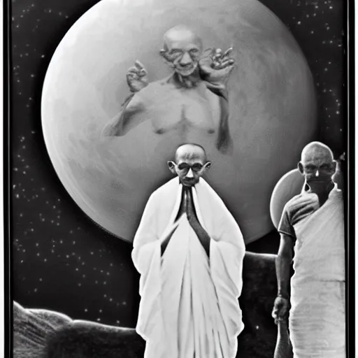 Image similar to Mahatma Gandhi in space nirvana