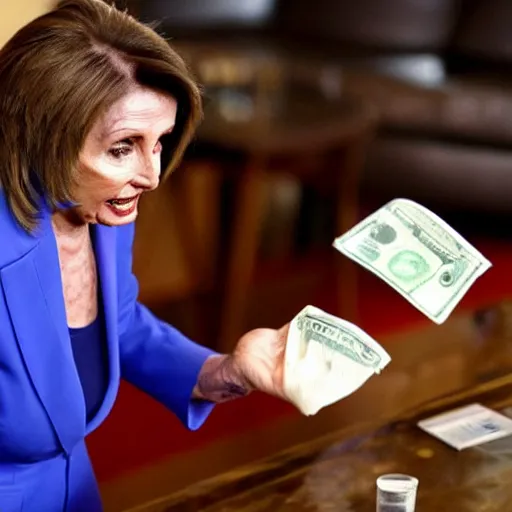 Image similar to nancy pelosi playing with money on the floor wlop