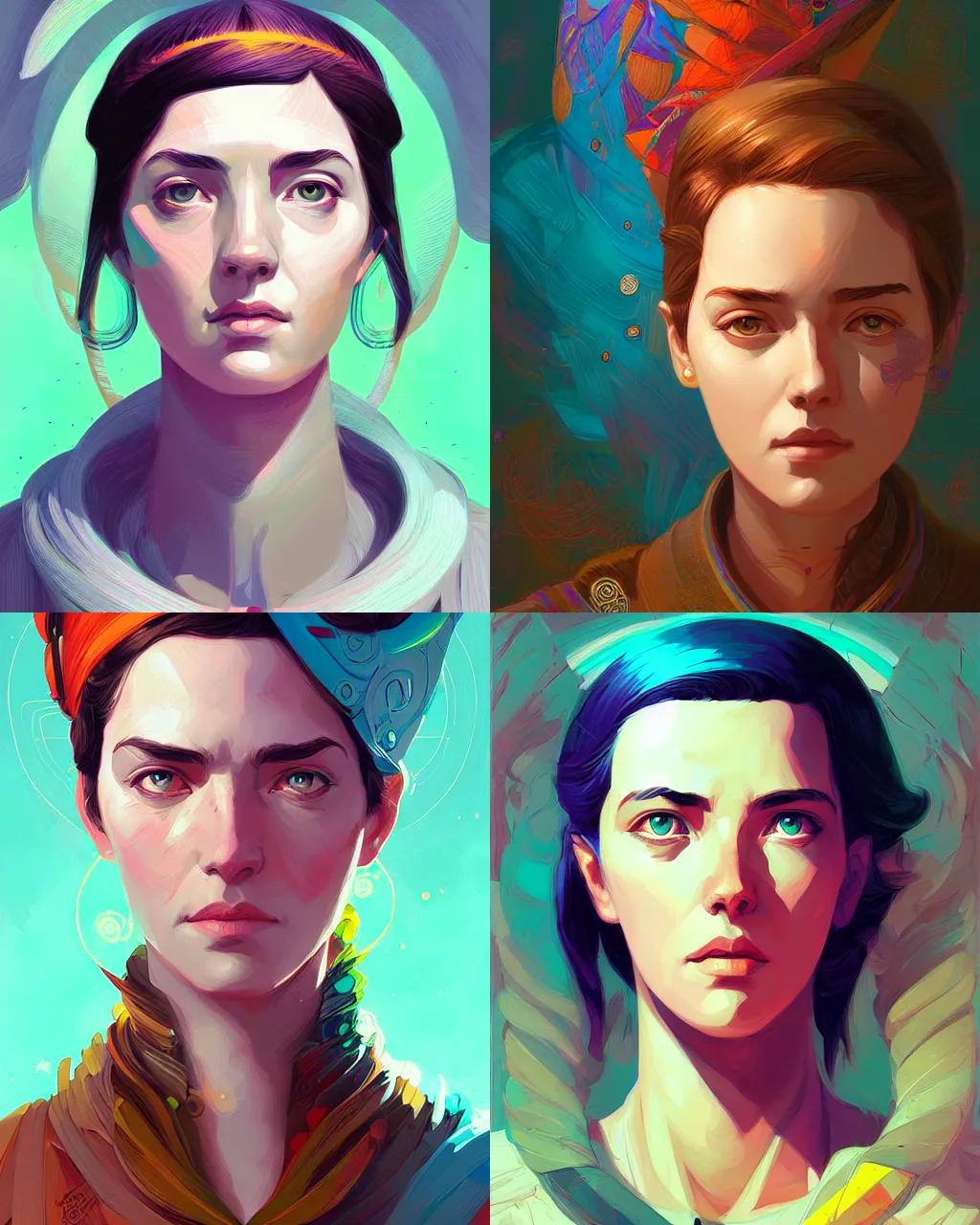 Prompt: athena, digital art portrait by android jones and atey ghailan