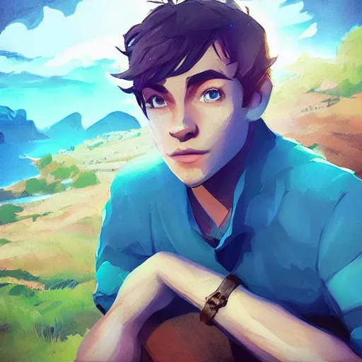 Prompt: Tye list boy from neverland,green eyes,blue shirt,detailed, 8k hd,by rossdraws and greg rutkowski,in the style of a Instagram profile picture