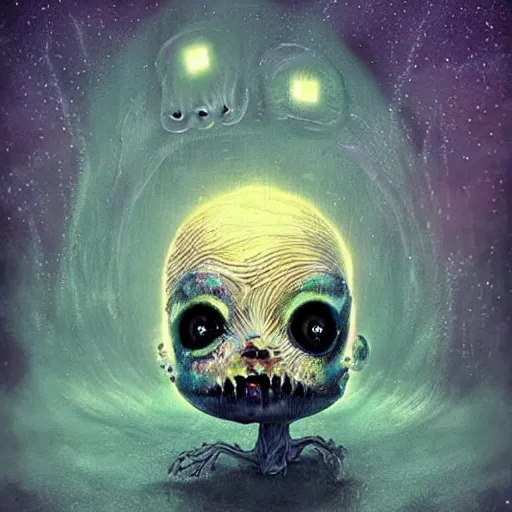 Prompt: the most cute and terrifying creature on the universe, weird surreal horror psy cosmic art, cry engine, bizarre art