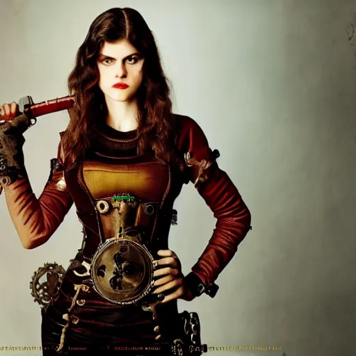 Prompt: full body photo of alexandra daddario as a steampunk vampire warrior