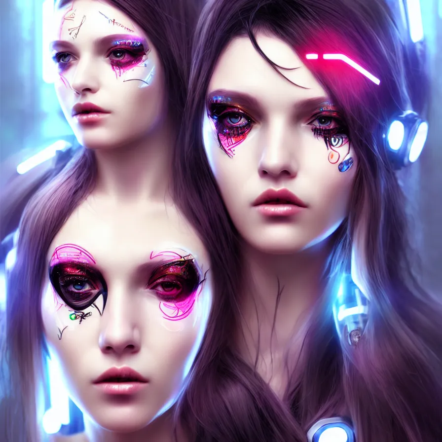 Image similar to face decoration on beautiful woman face, cyberpunk art by kuno veeber, cgsociety, computer art, ultra detailed, futuristic, anime aesthetic