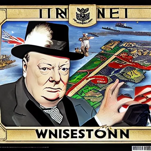 Prompt: winston churchill on the operation board game