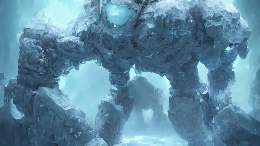 Prompt: an ice golem, fantasy artwork, award winning, very very very very very very very beautiful, artstation