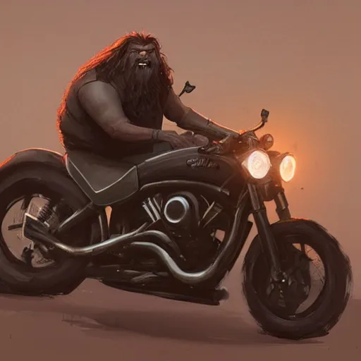 Image similar to Hagrid on his motorcycle ,Greg rutkowski, Trending artstation, cinematográfica, digital Art