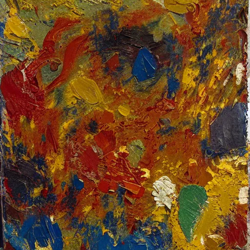 Image similar to oil paint impasto relief, turkish carpet, multi layered tiny thick brush marks, some splattered paint, in the style of ivan shishkin and frank auerbach and van gogh