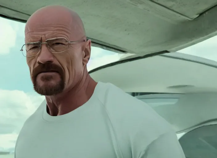 Image similar to film still of walter white as dwayne johnson in baywatch movie 2 0 1 7, 8 k