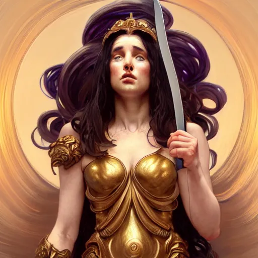 Image similar to a potato eilish as the roman goddess of chaos!! intricate elegant, highly detailed, digital painting, artstation, concept art, smooth, sharp focus, illustration, art by ( ( ( artgerm ) ) ) and greg rutkowski! and ( ( alphonse mucha ) ), heavily influenced by frank frazetta and boris vallejo, sword and sorcery